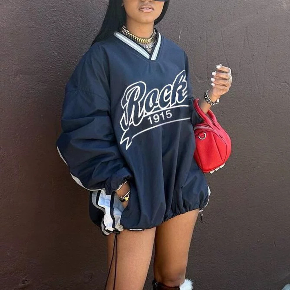 ZARA Fall Large Letter Print Contrast Collar Oversize Streetwear Sweatshirt